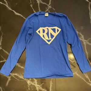 small adult Super RN Blue Long Sleeve Shirt with Logo